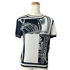 エルメス HERMES 無秩序半袖ニットシャツ 4E2654D6 ネイビー シルク レディース 半袖シャツのサムネイル