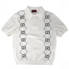 グッチ ポロシャツ メンズ GG トップス 服 アパレル GUCCI L 747086 ホワイト 白 ブラック 黒 コットン    春 夏 美品【中古品】のサムネイル