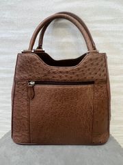 中古品】 オーストリッチ レザー ハンドバッグ 茶ブラウン 肩掛け 