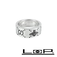 E947極美品 グッチ GG＆ビー エングレービング ワイド リング 刻印 11