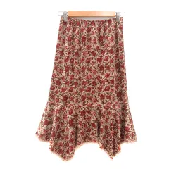 レストローズ L'EST ROSE フレアスカート ミモレ ロング 花柄 ベロア M ベージュ 赤 レッド /MNのサムネイル
