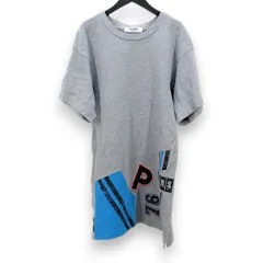 パーソンズ PERSON'S 半袖 チュニック ワンピース ミニ丈 M グレー系 ワッペン プリント 切り替え サイドスリットのサムネイル
