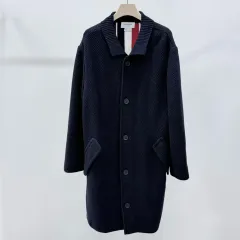 S+級/2 Thom Browne トム・ブラウン バッグ白 3本線 ウール ミックス コート ネイビーのサムネイル