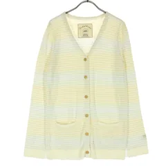 美品 gelato pique ジェラートピケ ボーダー柄 長袖 Vネック カーディガン F ホワイト ルームウェア レディース 古着のサムネイル