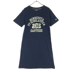 Champion チャンピオン コットン ロゴプリント ワンポイントロゴ 半袖 Tシャツ 膝丈ワンピース M ネイビー系 レディース 古着のサムネイル