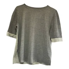 BURBERRY LONDON バーバリー ロンドン 絹55% サマーニット 半袖 Tシャツ シャツ トップス S～Mサイズ グレー O-07のサムネイル