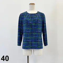 HANAE MORI 幾何学チェック柄 長袖カットソー Tシャツ ブルー 40 154~162cmのサムネイル