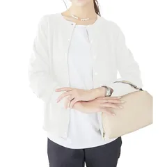 【新品】 [神戸レタス] カーディガン ニットカーデ 羽織り オフィス 通勤 冷房対策 レディース セーター 仕事 秋服 ベーシック ハイゲージ 長袖 春服 春 [C6886] M Uネック オフホワイト 0