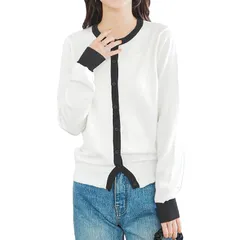【新品】 [神戸レタス] カーディガン ニットカーデ 羽織り オフィス 通勤 冷房対策 レディース セーター 仕事 秋服 ベーシック ハイゲージ 長袖 春服 春 [C6886] M Uネック ホワイトミックス 0
