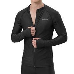 [Brand New] [Sillictor] Men's Rash Guard Swimsuit Long Sleeve Rash Hoodie Zip-up Overwear UV Protection Swimwear Pool Beach Swimming Sun Protection Amphibious [UV Protection, Cooling & Quick Drying] yc2262blk-blk-XL 1