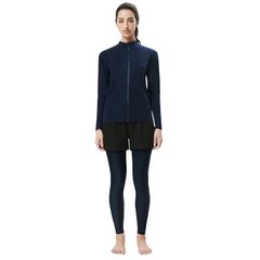 [Brand New] [Sillictor] Women's Rash Guard Swimsuit Set: Long-Sleeve Rash Hoodie + Surf Shorts + Rash Leggings. Overwear Set for Pool, Beach, and Water. UV Protection. 1161na+1129na+444 0