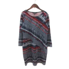 ビーシービージーマックスアズリア BCBGMAXAZRIA ワンピース ひざ丈 総柄 長袖 M 紺 ネイビー 赤 レッド 白 ホワイト /MSのサムネイル