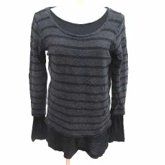 パドカレ pas de calais ニット カットソー レイヤード ボーダー 七分袖 ウール 38 M チャコールグレー 黒 ブラック /YKのサムネイル
