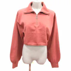 ダブルクローゼット w closet ニット カットソー ハーフジップ ショート丈 長袖 F ピンク /YKのサムネイル