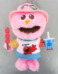 【中古】ぬいぐるみマスコット・バッジ モッピー(いちご飴/ドリンク) ぬいぐるみキーホルダー 「セサミストリート」 ユニバーサル・スタジオ・ジャパン限定