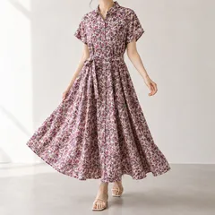 美品 SCAPA スキャパ 花柄 リバティプリント クリステル ワンピース ピンクパープルのサムネイル