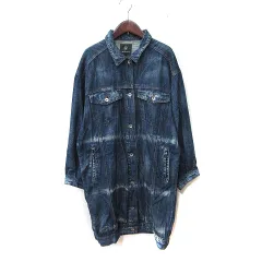 ダブルクローゼット w closet ステンカラーコート デニム ダメージ加工 F 紺 ネイビー /YIのサムネイル
