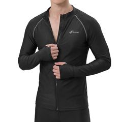 [Brand New] [Sillictor] Men's Rash Guard Swimsuit Long Sleeve Rash Hoodie Zip-up Overwear UV Protection Swimwear Pool Beach Swimming Sun Protection Amphibious [UV Protection, Cooling & Quick Drying] yc2262blk-gr-XL 1
