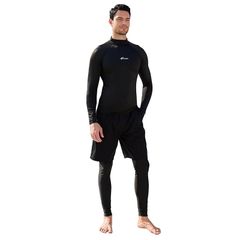 [Brand New] [Sillictor] Men's Rash Guard Swimsuit Set: Long-Sleeve Rash Shirt + Surf Shorts + Rash Leggings, Overwear Set, Swimwear for Pool, Beach, Water and Land Use, UV Protection, 226blkblk+1119blkblk 0