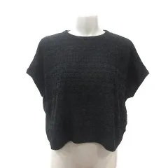 アトリエドゥサボン l'atelier du savon ニット カットソー 麻 リネン 刺繍 チュール ドルマンスリーブ 半袖 F 黒 ブラック /MS