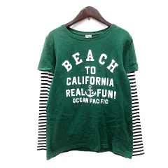 オーシャンパシフィック OCEAN PACIFIC Op カットソー Tシャツ クルーネック プリント ボーダー 長袖 切替 L 緑 グリーン /MNのサムネイル
