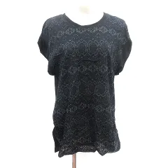 ペイトンプレイス PEYTON PLACE チュニック カットソー ラウンドネック ロールアップ 切替 総柄 フレンチスリーブ 13 XL 黒 ブラック /AUのサムネイル