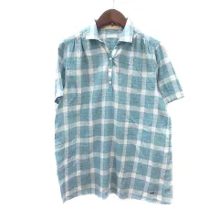 クロコダイル CROCODILE ポロシャツ チェック 半袖 M 水色 ライトブルー /MNのサムネイル