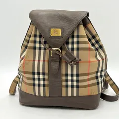美品◎Burberry バーバリー ノヴァチェック ゴールドプレート バッグパック リュック レザー×キャンバス レディースのサムネイル