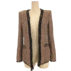 ザラウーマン ZARA WOMAN カットオフ ジャケット スタッズ装飾 ボタンレス ブラック ピンク系 S 260109E ■FFのサムネイル