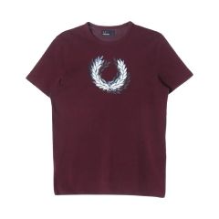 未使用級 FRED PERRY フレッドペリー Tシャツ ロゴ ボルドー 白 M 