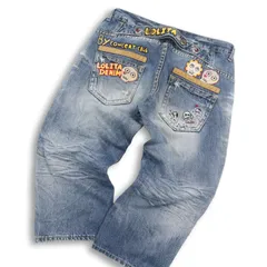 LOLITA JEANS ロリータジーンズ ワッペン スカル クロップド ダメージ デニム パンツ ジーンズ Sz.XXL メンズ 大きいサイズのサムネイル