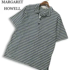 MARGARET HOWELL マーガレットハウエル 春夏★ 半袖 ボーダー ポロシャツ 日本製 Sz.L メンズ 紺 ネイビーのサムネイル