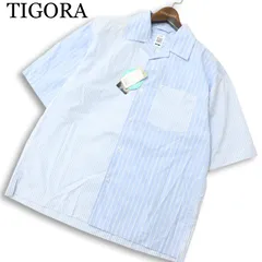 【新品 未使用】 TIGORA ティゴラ 春夏★ 半袖 ビッグシルエット ストライプ 切替 シャツ Sz.S メンズ ゴルフのサムネイル