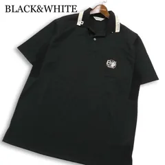BLACK&WHITE ブラック＆ホワイト ゴルフ 春夏★ 半袖 ロゴ刺繍 メッシュ切替 ポロシャツ 日本製 Sz.L メンズ 黒のサムネイル
