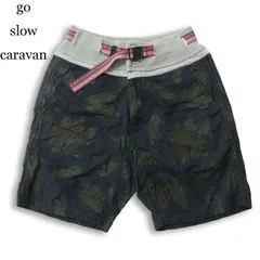 go slow caravan ゴースローキャラバン 春夏★ トウモロコシ柄 総柄 リブ クライミング ショート パンツ Sz.3 メンズのサムネイル