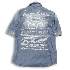 Norton ノートン 春夏★ 半袖 ロゴ刺繍 USED加工 ウエスタン デニム シャツ Sz.S メンズ バイクのサムネイル