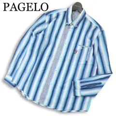 PAGELO パジェロ アンジェロ 長袖 花柄 切替★ ストライプ ロゴ刺繍 ボタンダウン シャツ 日本製 大きいサイズ Sz.LL メンズのサムネイル