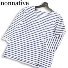 nonnative ノンネイティブ 春夏★ ボーダー カットオフ 7分袖 Vネック カットソー Tシャツ Sz.2　メンズのサムネイル