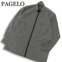 PAGELO パジェロ アンジェロ 春夏★ 長袖 ストライプ 総柄 スタンドカラー シャツ 日本製 Sz.L メンズ 黒のサムネイル