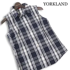 YORKLAND ヨークランド 春夏★ シアサッカー チェック柄 ノースリーブ シャツ ブラウス 日本製 Sz.9AR レディースのサムネイル