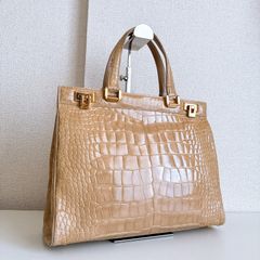 定価80万円 JRA認定 クロコ型押し ハンドバッグ ピンクベージュ 本革 