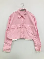 ZARA ザラ シャツ/ブラウス USA S ピンク コットン 無地 ショート丈 長袖 レギュラーカラー レディース