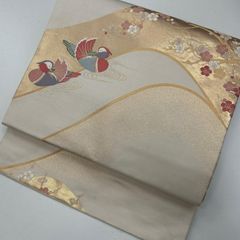 名古屋帯 正絹 西陣織 唐織 オフホワイト 中古 カジュアル 【mm581