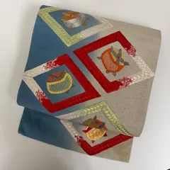 アンティーク 名古屋帯 刺繍 可愛い加工 九寸 正絹 着物 MA-7956
