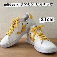 【adidas アディダス × Pokemon ポケモン】コラボ スニーカー 21.0cm 34 キッズ 女の子 男の子 ピカチュウ 白 イエロー 子供靴 通園 通学 靴ひも変更済み フォロー10%OFFのサムネイル