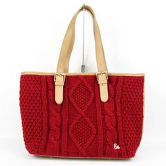 【極美品】クロエ　トートバッグ　ニット　ロゴ型押し　ゴールド金具　赤系　A4可能 極美品】クロエ トートバッグ ニット ロゴ型押し ゴールド金具 赤系 A4