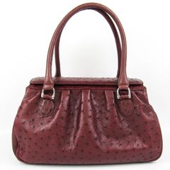 極美品 本革 オーストリッチ ミニボストンバッグ ダチョウ革 ボルドー 