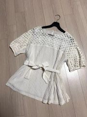 美品＊アドーア ティアードペプラム風メッシュブラウス 日本製