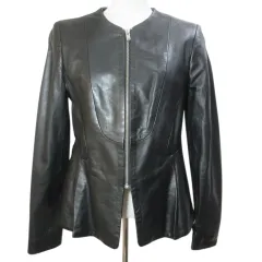 ザラウーマン ZARA WOMAN レザージャケット ノーカラー ジップアップ M 170/88A 黒 ブラック /Xのサムネイル