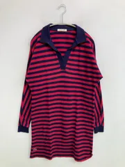 LACOSTE ラコステ ワンピース 34 レッド コットン ボーダー柄 ブランドロゴ 長袖 ひざ丈 ミモレ・半端丈 タイト レディース